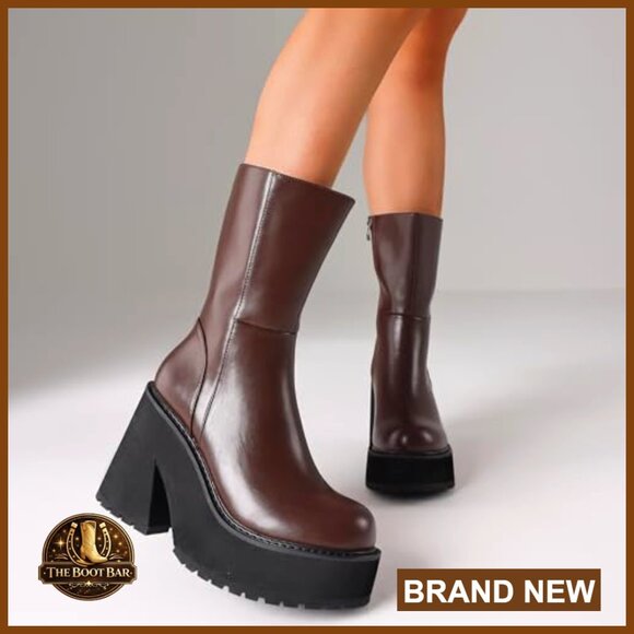 Wedge Heel Ankle Boots Platform Zipper Punk Motorcycle Booties Chunky Block - Picture 3 of 7